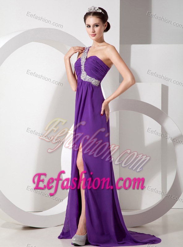 Inexpensive Eggplant Purple Empire One Shoulder Evening Dress Patterns