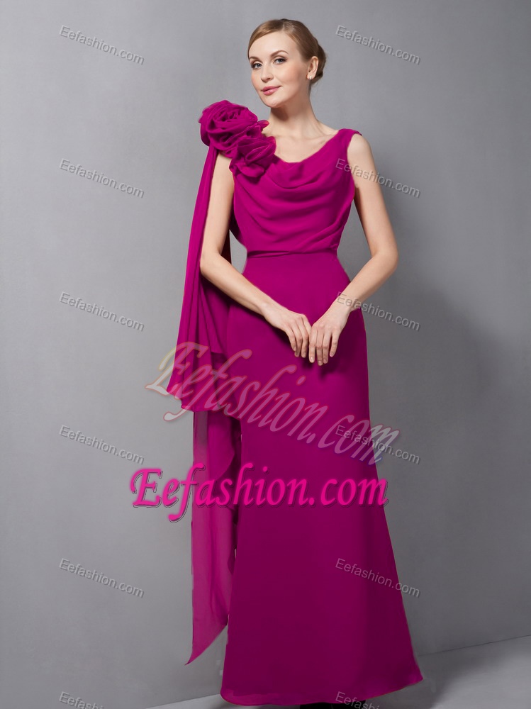 Fuchsia V-neck Women Evening Dresses for Cheap in Floor-length
