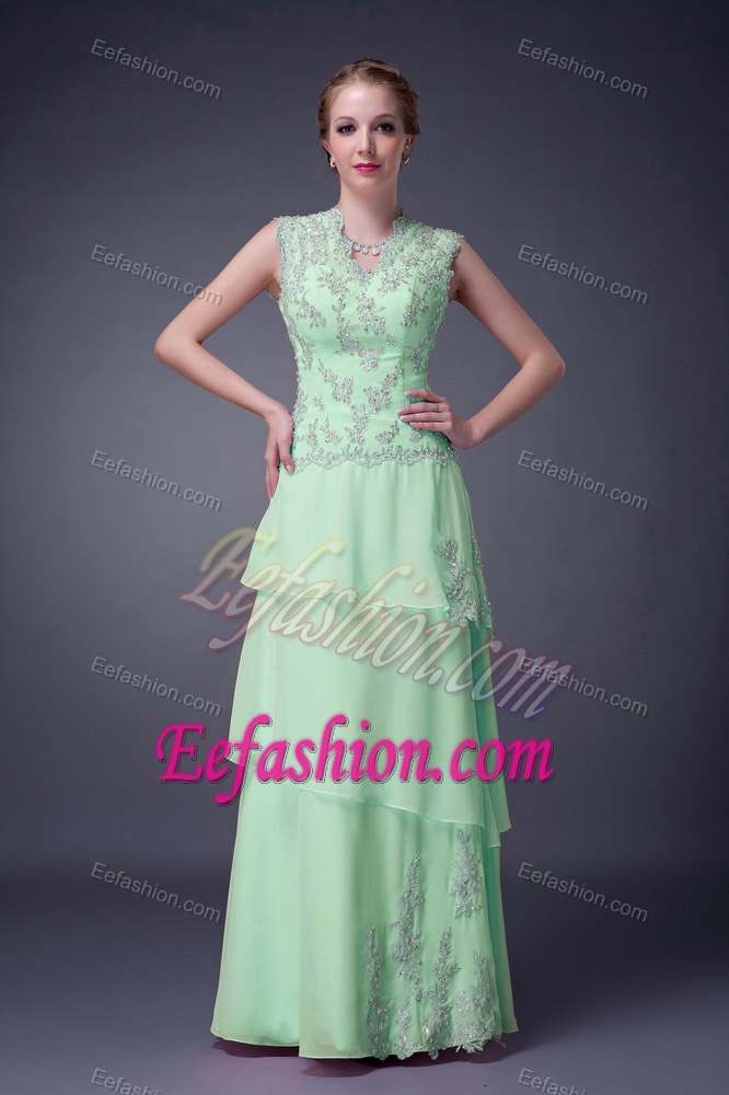 Pretty Spring Green Empire V-neck Evening Dresses for Women
