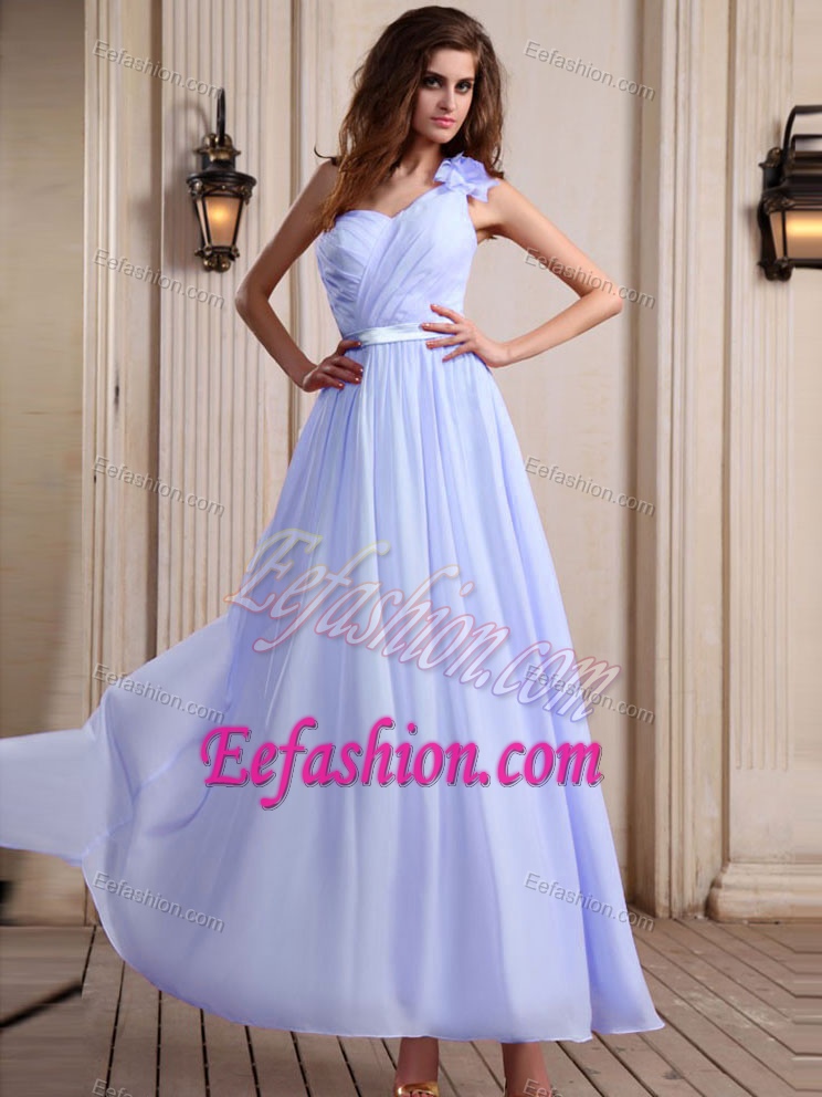 Lilac One Shoulder Ankle-length Perfect Ladies Evening Dress with Flowers