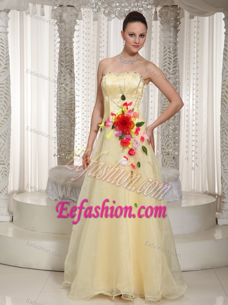Sweet Beaded Organza Strapless Evening Dress for Women in Light Yellow
