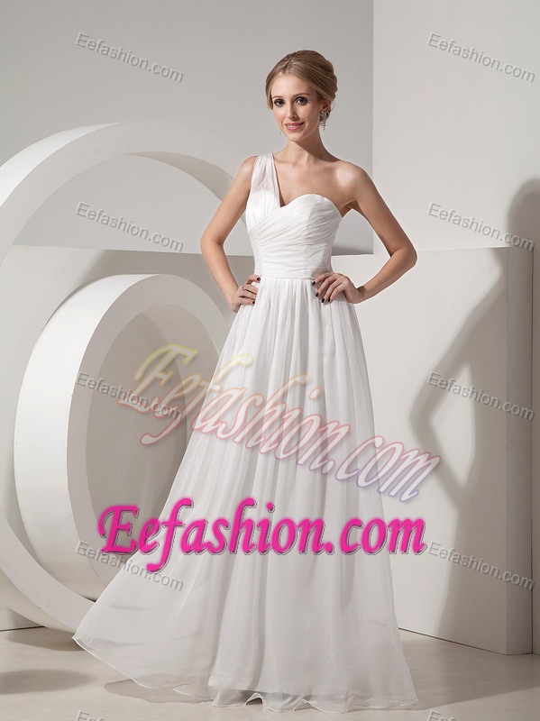 White Empire One Shoulder Elegant Evening Wear Dresses in Floor-length