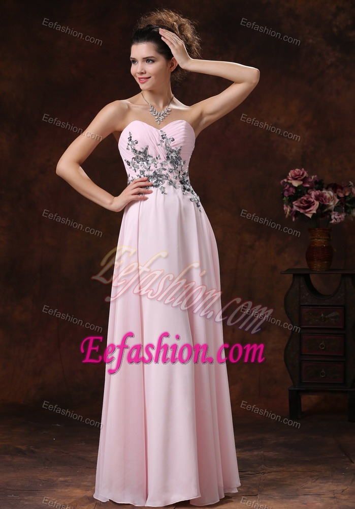 Cheap Sweetheart Baby Pink Women Evening Gown Dress with Appliques
