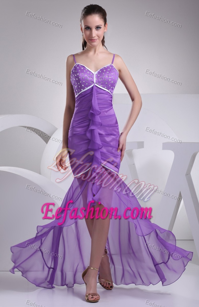 Discount Spaghetti Straps High Low Evening Dress Patterns with Beading