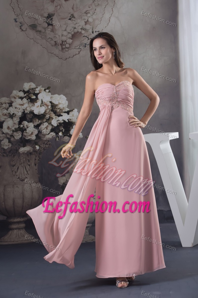 Pretty Baby Pink Sweetheart Ankle-length Evening Dresses with Beading