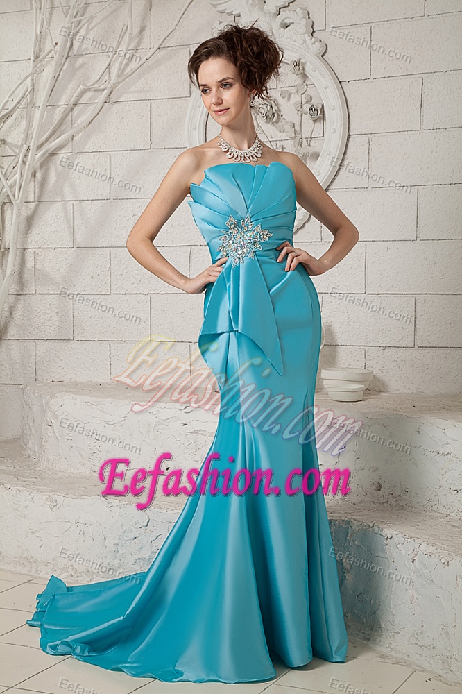 Exclusive Mermaid Strapless Ruched and Beaded Ladies Evening Dress