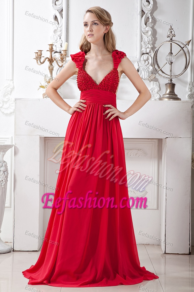 Inexpensive Beading Informal Evening Dresses with Ruffles and Backless in Red