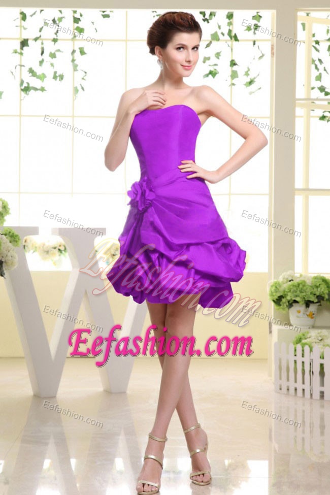 Strapless Purple Prom Dress with Pick-ups and Hand Made Flower on Promotion