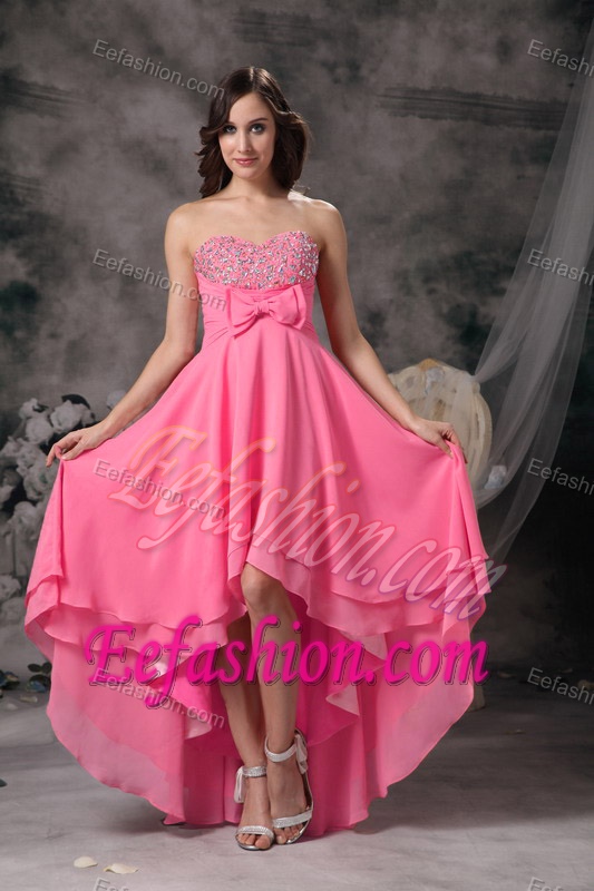 Sweet A-line Sweetheart Chiffon Beaded High-low Prom Dresses with Bowknot