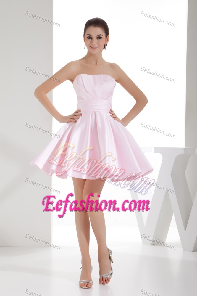 2013 A-line Strapless Ruched Senior Prom with Mini-length in Baby Pink
