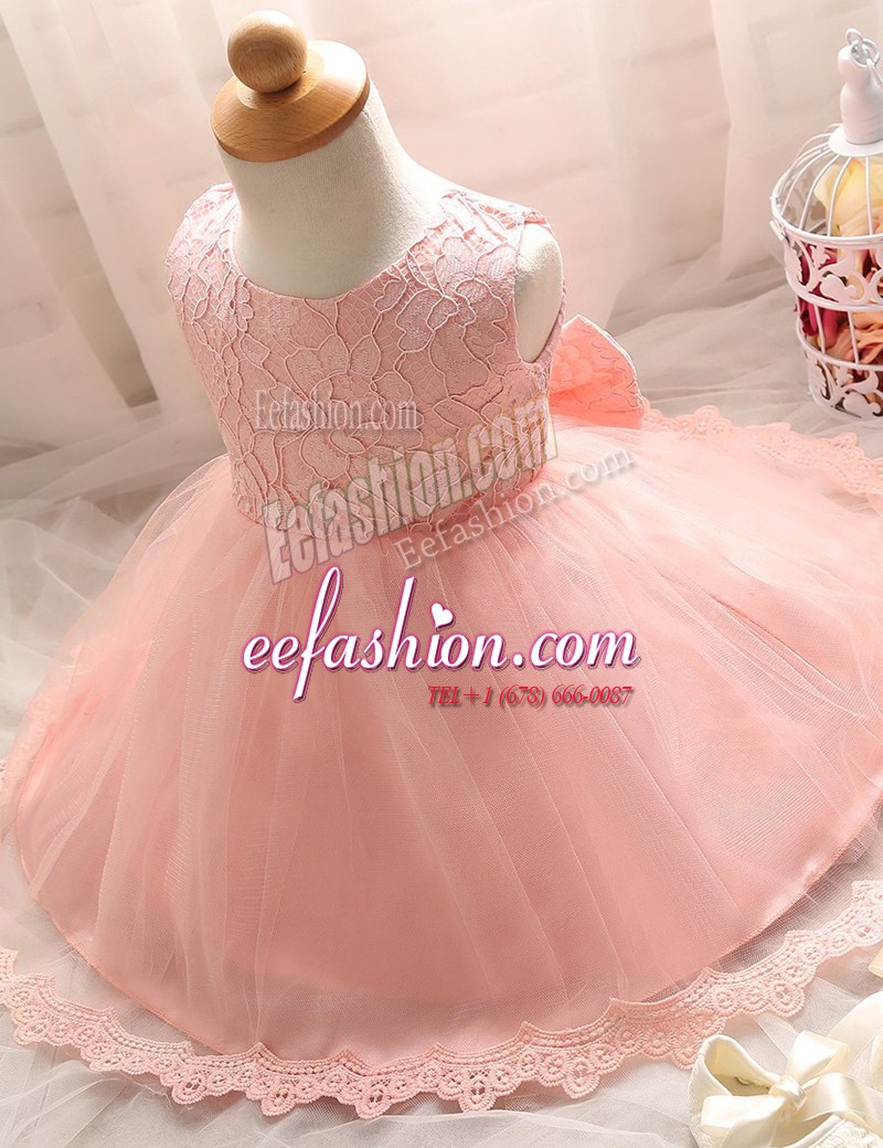  Baby Pink Scoop Zipper Lace Toddler Flower Girl Dress Sleeveless