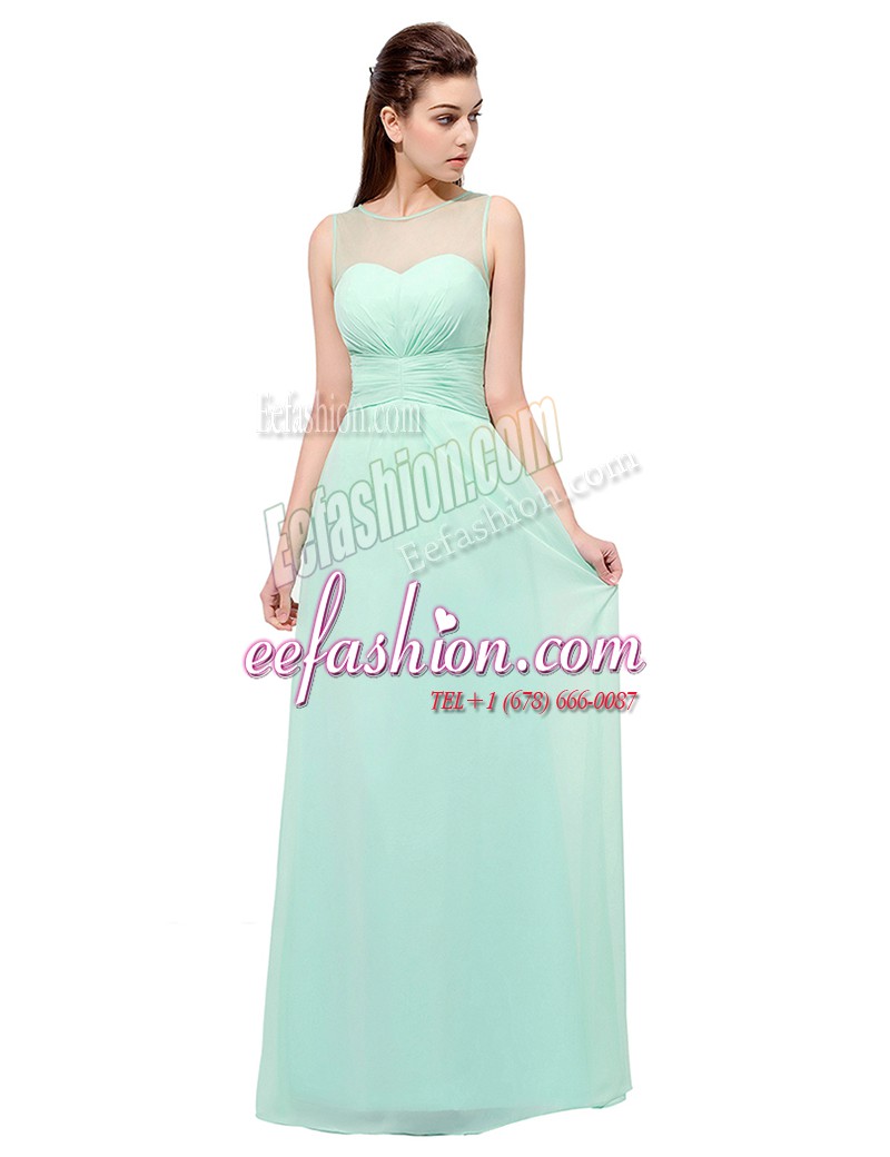  Turquoise Scoop Zipper Ruching Prom Evening Gown Sleeveless