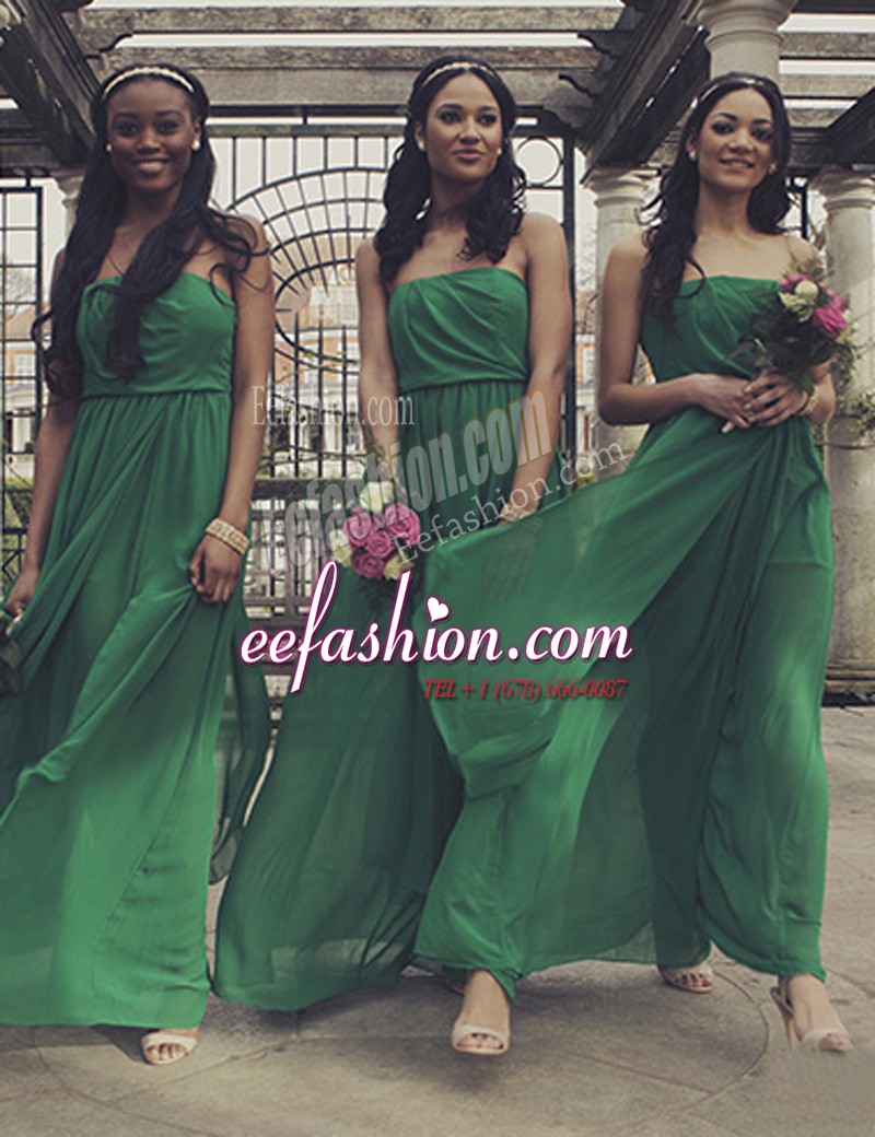 Decent Sleeveless Chiffon Floor Length Zipper Prom Party Dress in Green with Ruching