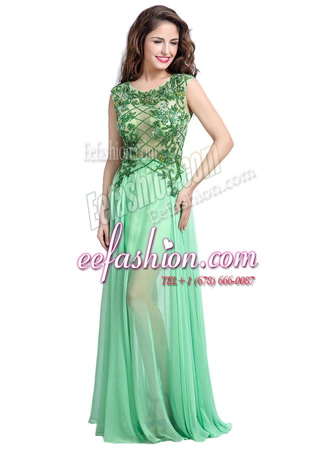 Ideal Apple Green Scoop Backless Beading and Appliques Evening Dress Sleeveless