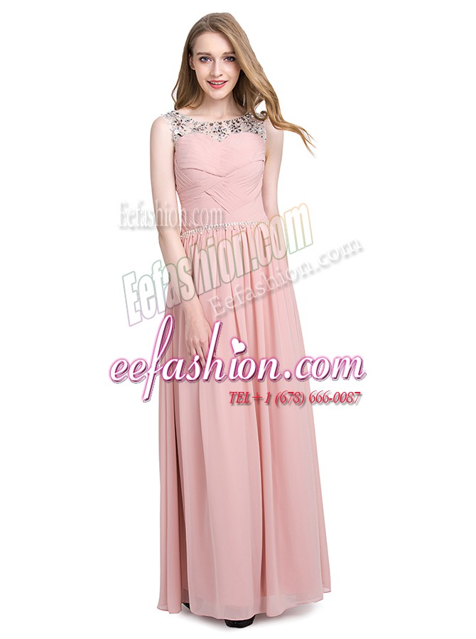 Wonderful Pink Evening Dress Prom and Party and For with Beading Scoop Sleeveless Zipper