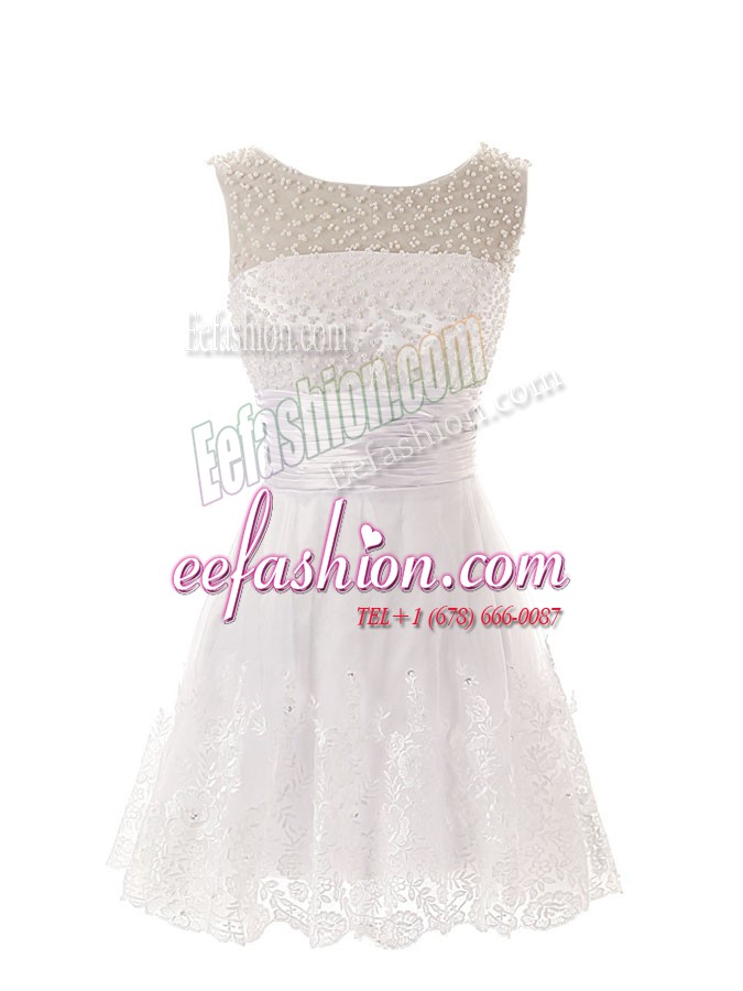 Hot Sale Scoop White Zipper Celebrity Dress Beading and Lace Sleeveless Mini Length