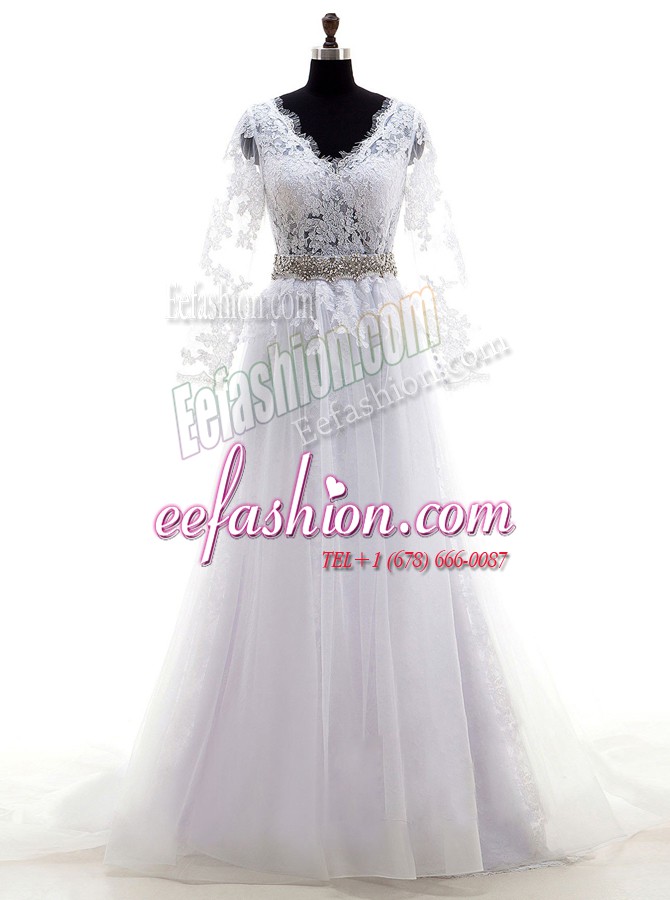 Dynamic Lilac Empire Lace Wedding Gown Clasp Handle Tulle Sleeveless With Train