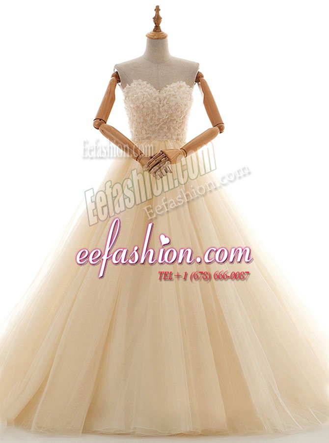 Great Champagne Sweetheart Lace Up Lace Wedding Dresses Sleeveless