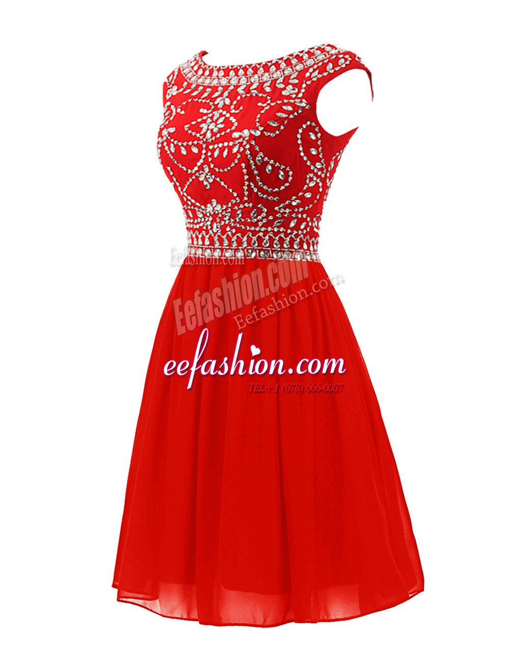 Attractive Scoop Red Zipper Prom Dresses Beading Sleeveless Mini Length