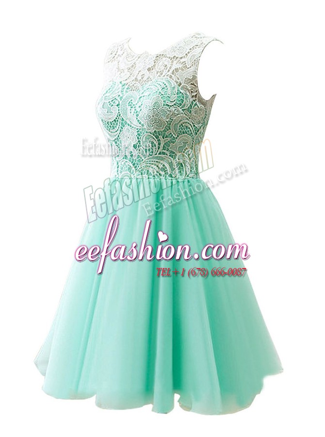 Popular Scoop Apple Green Sleeveless Knee Length Lace Clasp Handle Prom Party Dress