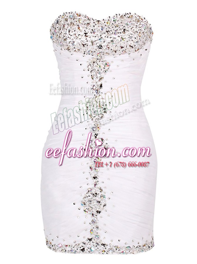 Attractive Mini Length Column/Sheath Sleeveless White Dress for Prom Zipper
