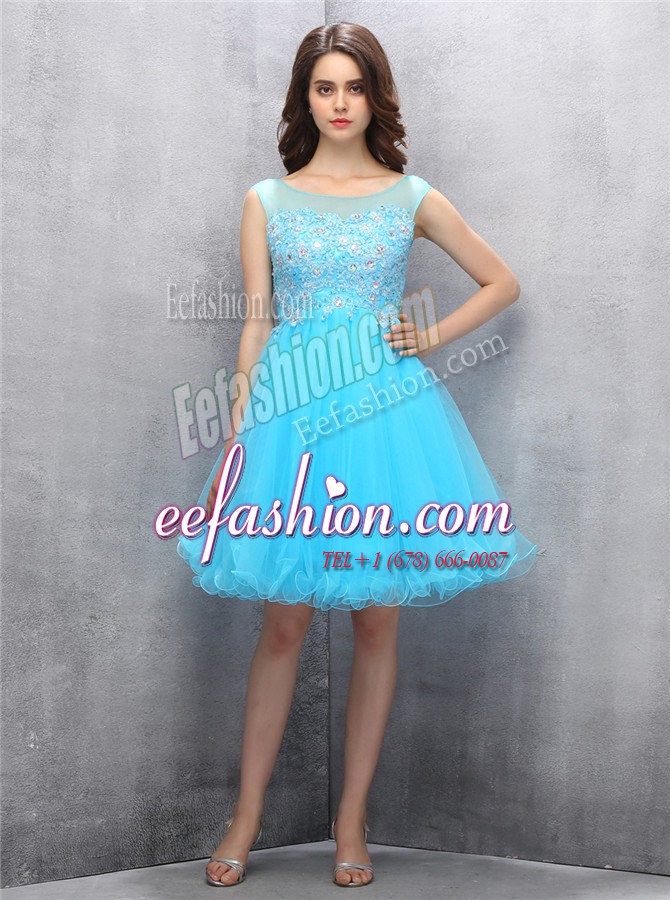  Scoop Tulle Sleeveless Knee Length Evening Outfits and Beading and Appliques