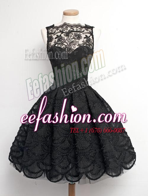  Bateau Sleeveless Zipper Prom Party Dress Black Lace