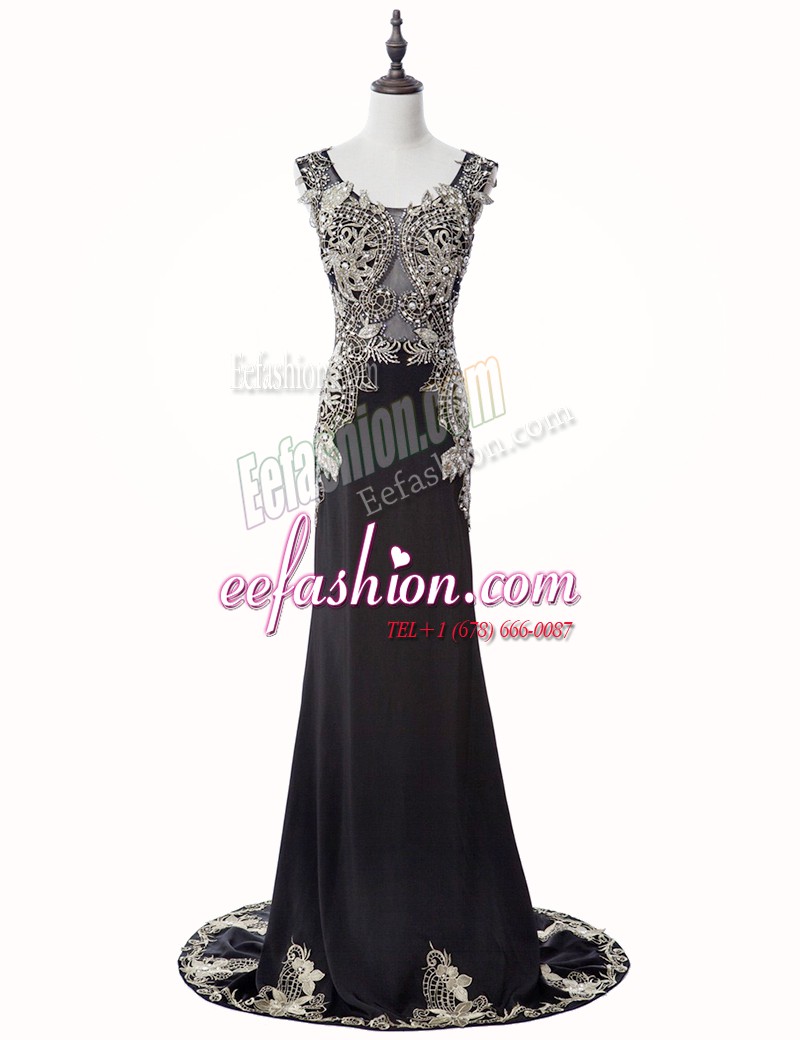 Smart Scoop Black Mermaid Beading and Appliques Prom Evening Gown Zipper Chiffon Sleeveless