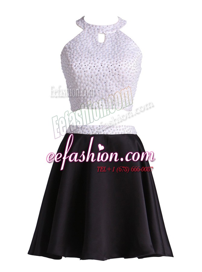  Halter Top Black Sleeveless Mini Length Beading Zipper Prom Dress