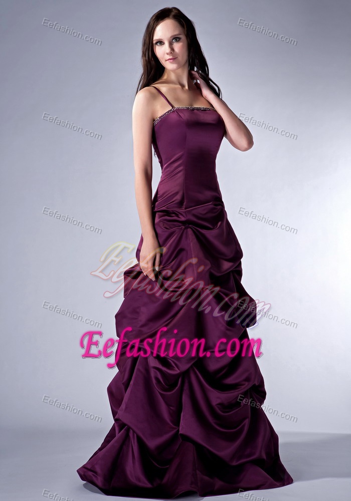 Nice Purple Spaghetti Straps Semi-formal Prom Dress with Beading