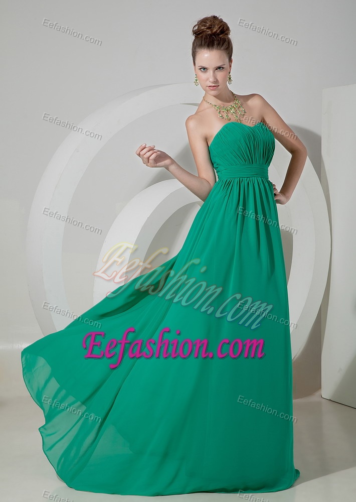 Custom Made Turquoise Empire Chiffon Prom Gown Dress with Sweetheart