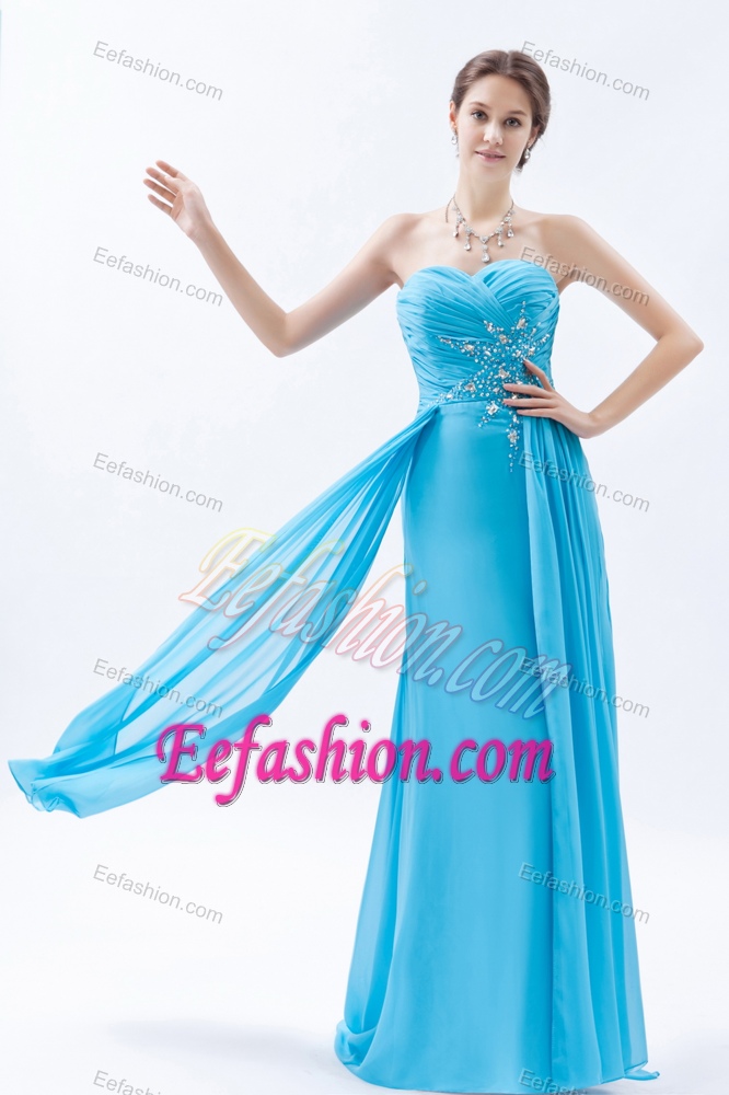 Wonderful Aqua Blue Sweetheart Chiffon Prom Dress for Girls with Beading