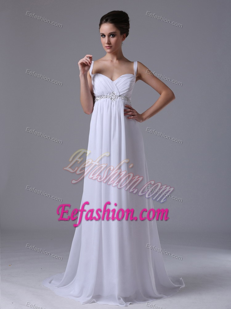 Ruched and Beaded Gorgeous Chiffon Wedding Reception Dress with Straps