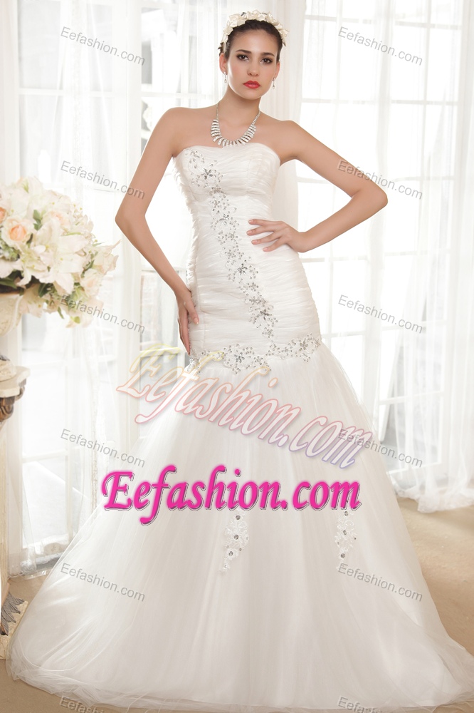 Strapless Chapel Train Wedding Dresses for Cheap in and Organza