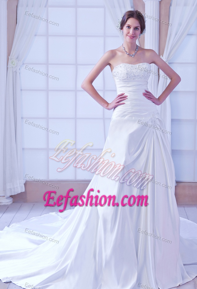 A-line Sweetheart Chapel Train Wedding Dress for Wholesale Price in