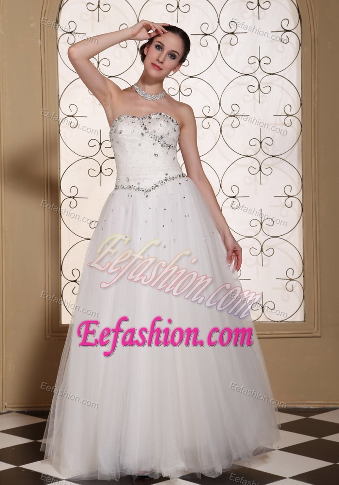 Lovely A-line Long Wedding Dresses with Beadings on Promotion