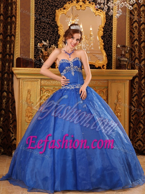 Royal Blue Sweetheart Ball Gown Organza Quinceanera Dresses with Appliques