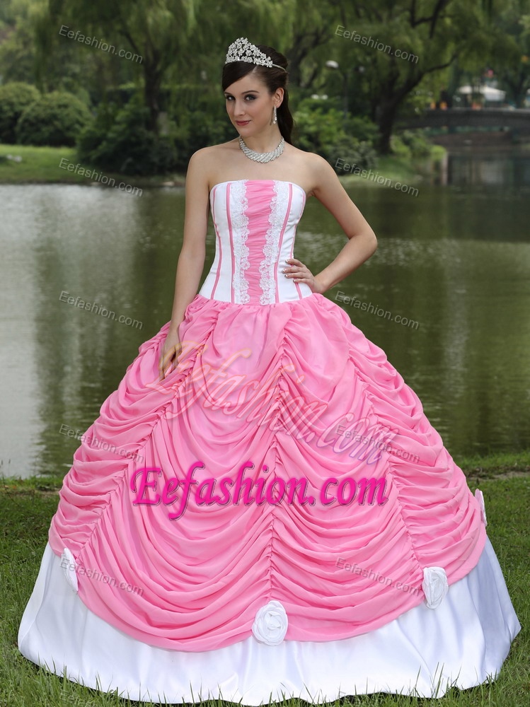 Custom Made Quinceanera Dress with Strapless in Rose Pink and Pick-ups