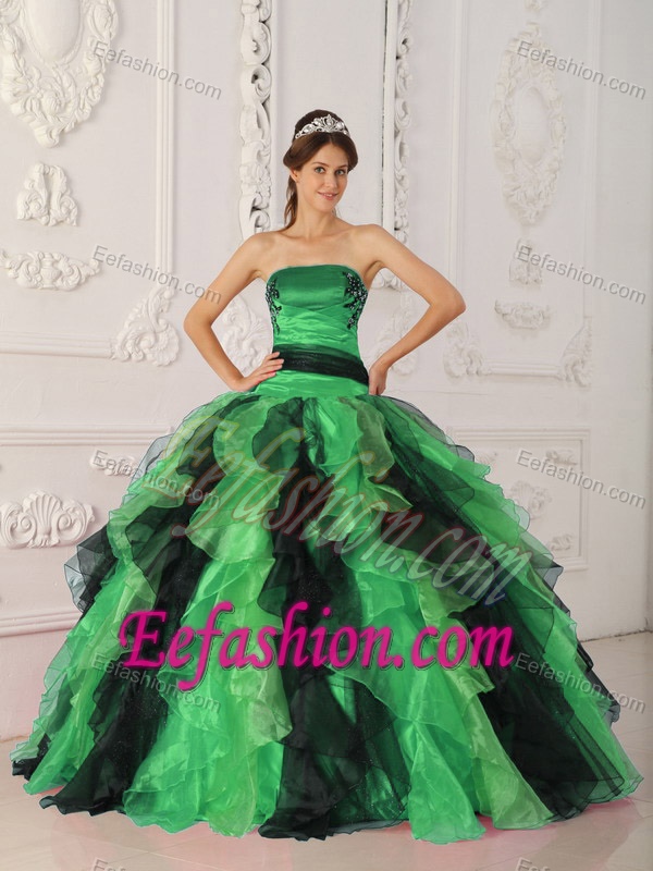 Popular Strapless Ruffled Lace-up Organza Quinceanera Gowns in Multi-color