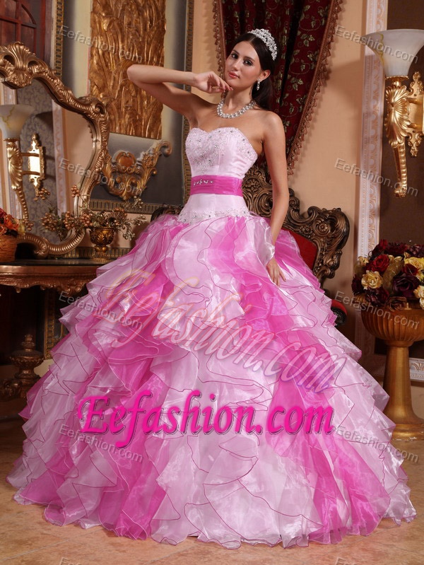 Multi-colored Flattering Sweetheart Quinceaneras Dresses in Organza with Beading