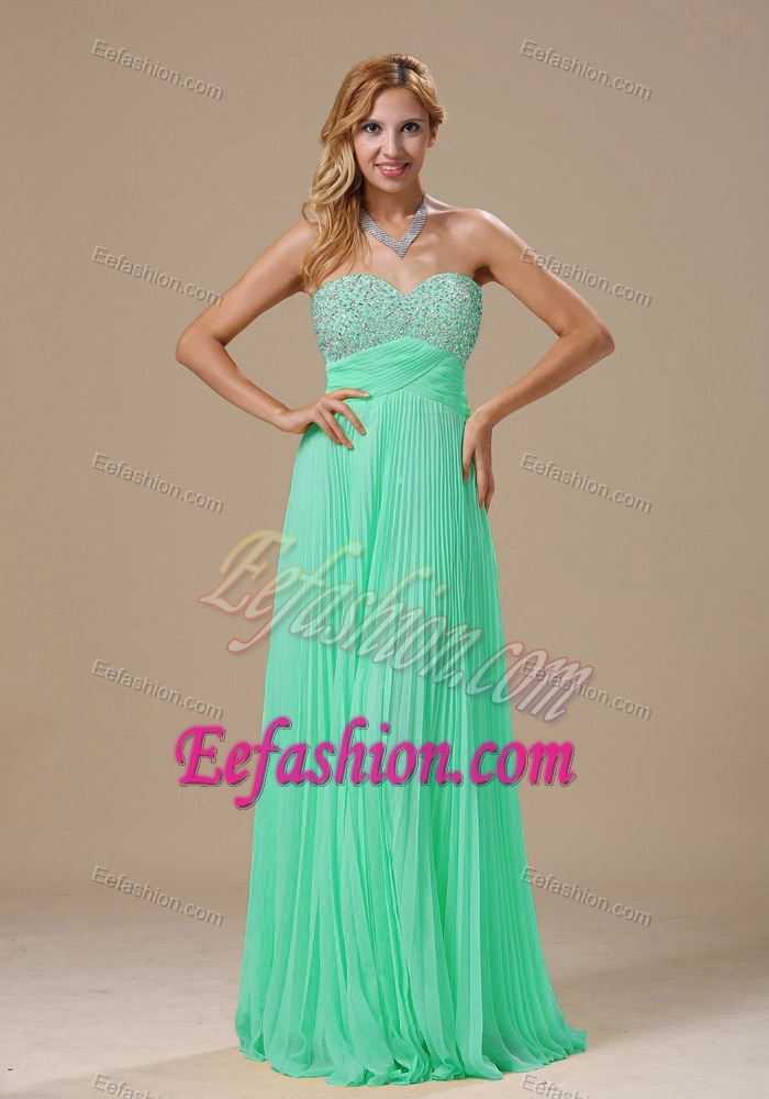 Apple Green Sweetheart Long Prom Party Dress with Beading and Pleats