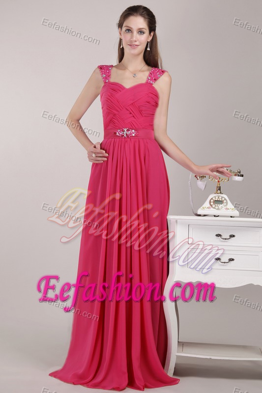Red Straps Long Chiffon Low Price Dresses for Prom with Beading