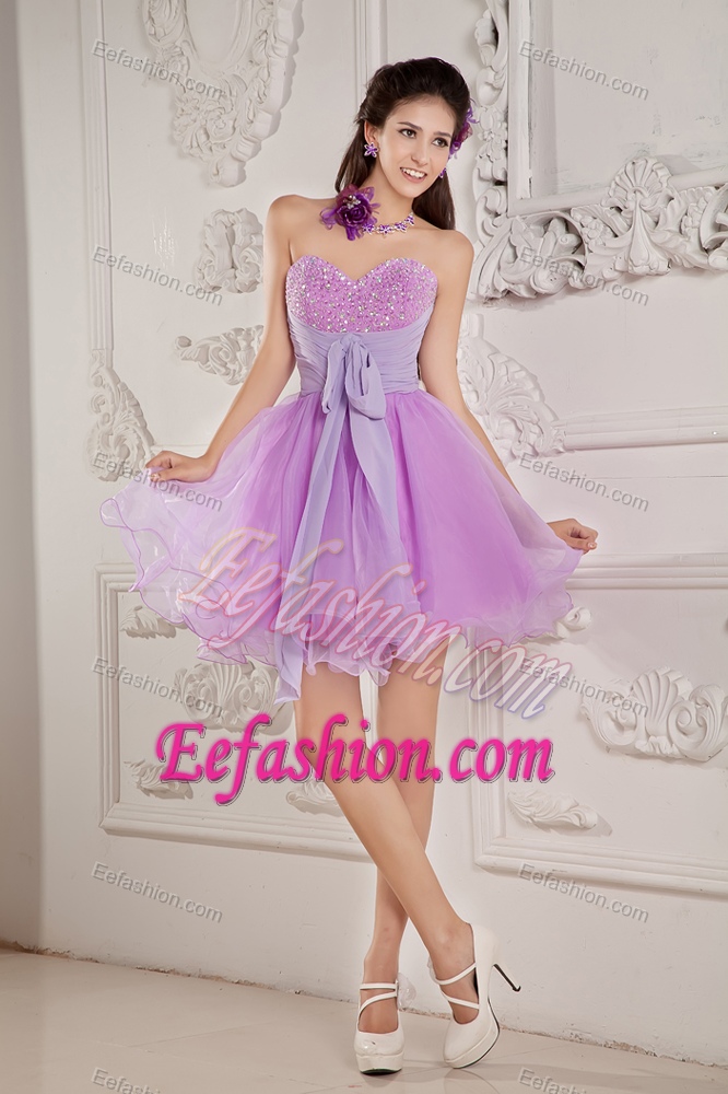 2015 Lavender A-line Sweetheart Mini-length Organza Prom Homecoming Dress