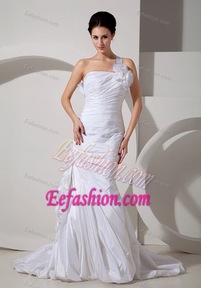 Gorgeous Mermaid One Shoulder Court Train Ruched Dresses for Wedding