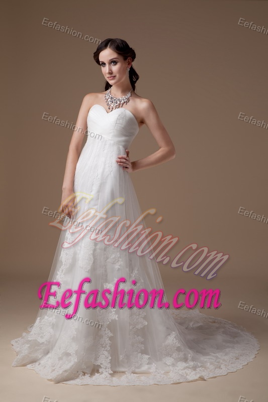 Fashionable Sweetheart Brush Train Tulle and Lace Bridal Gowns for Spring