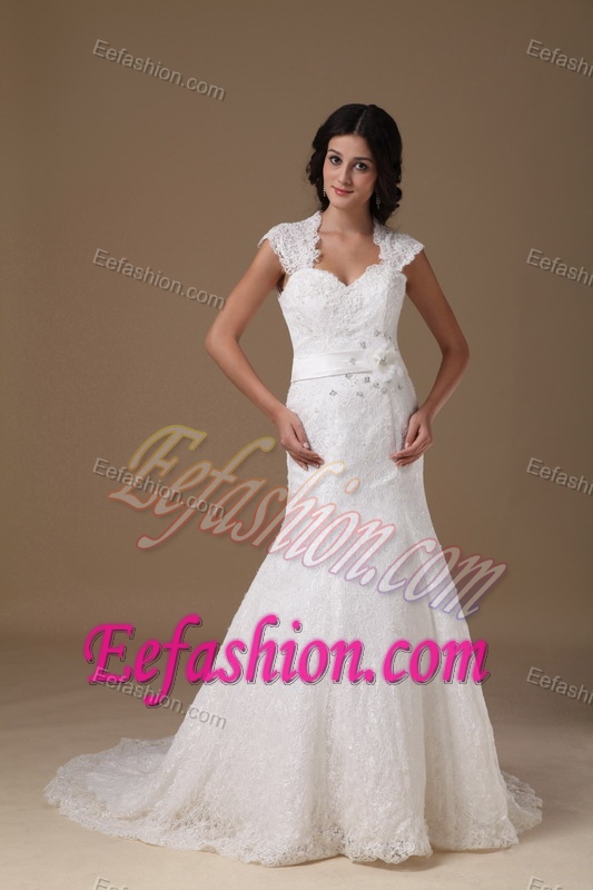 Mermaid Sweetheart Brush Train Lace Beaded Wedding Bridal Dress for Cheap