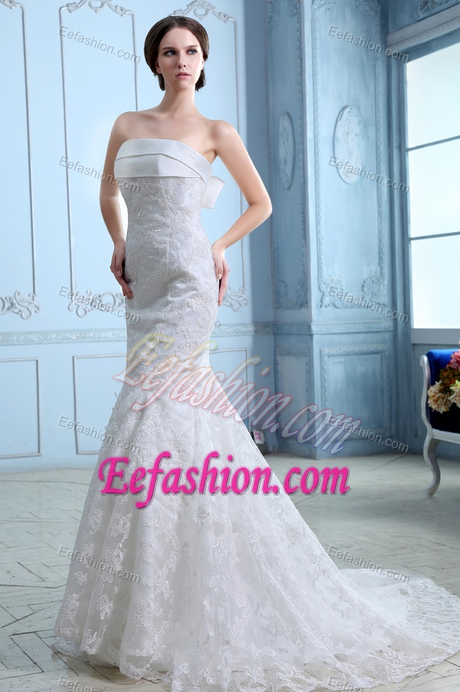 Low Price Mermaid Court Train Satin Lace Wedding Dress on Wholesale Price
