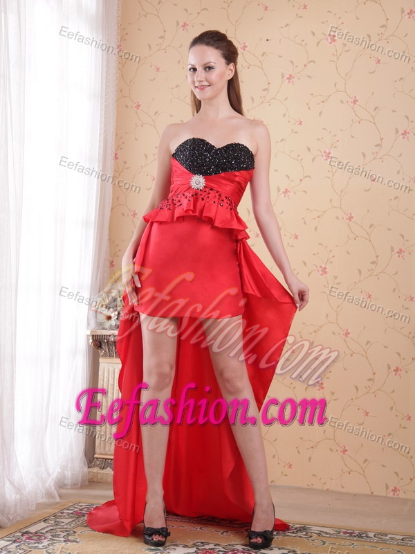 Hot Red Sweetheart High-low Flounced Prom Homecoming Dress with Beading