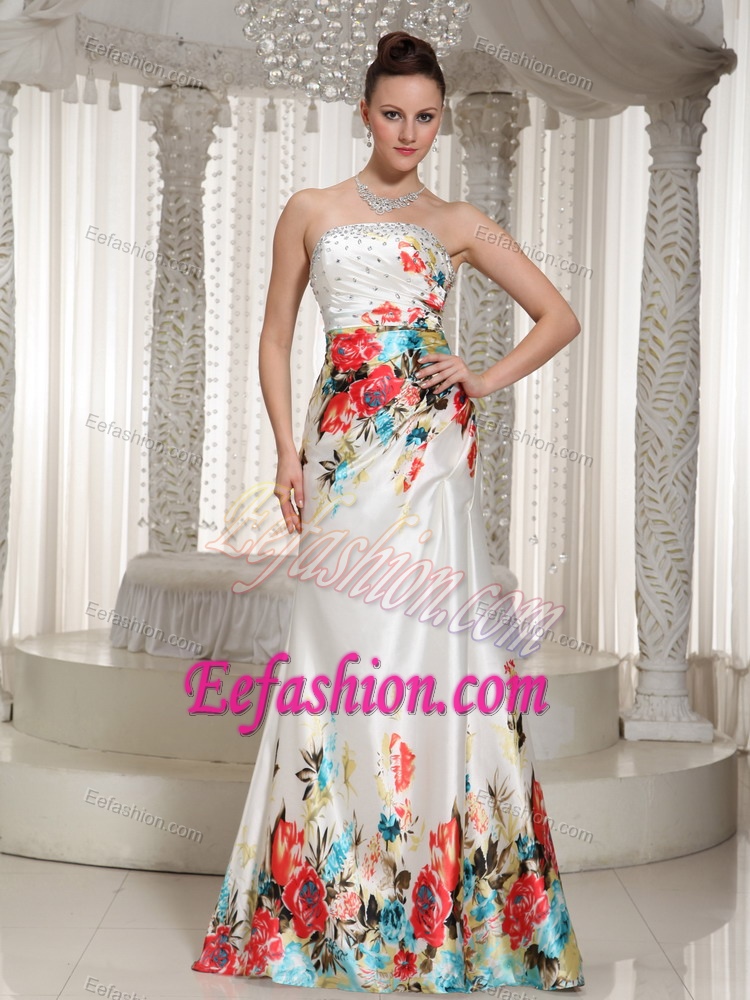 Rhinestones Printing Strapless Multi-colored Prom Holiday Dress with Side Zipper