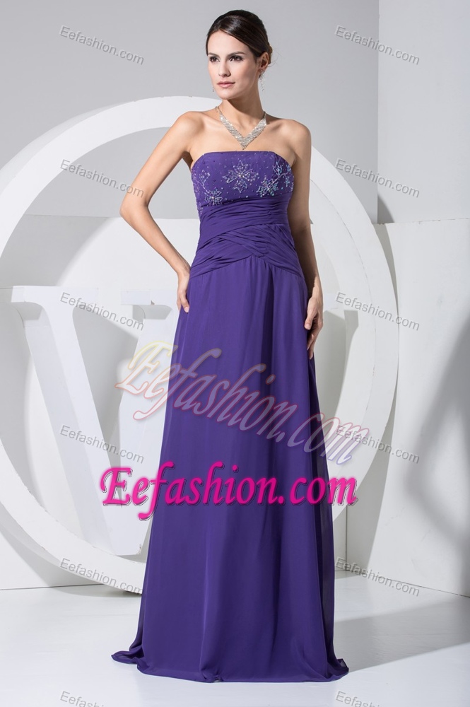Strapless Purple the New Arrival Holiday Dresses with Beading and Ruche Accent